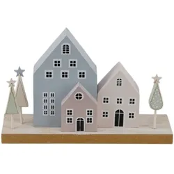 Dekoaufsteller Haus und Tanne - blau|rosa|beige