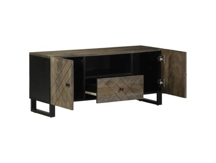 GPUTYGHN TV-Schrank Schwarz 105x33x46 cm Massivholz Mango Stabil, Metallfüße, Viel Stauraum, Robust, Für Wohnzimmer