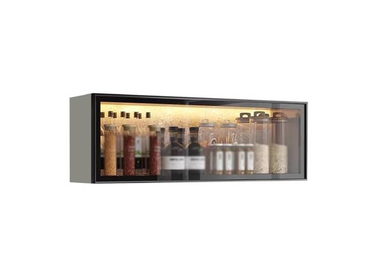 An der Wand montierter Küchenvitrinenschrank, moderne graue und weiße Speisekammer mit Türen und Regal(Black-a,60x32x19cm)