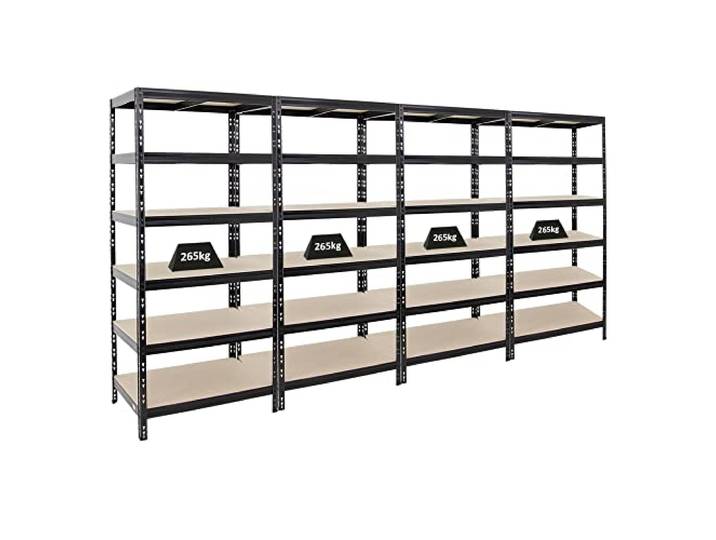 PROREGAL Mega Deal 4X Schwerlastregal Giant Tiger HxBxT 200x90x60 cm Fachlast 265kg 6-Ebenen Schwarz Garagenregal, Lagerregal, Steckregal, Kellerregal, Werkstattregal