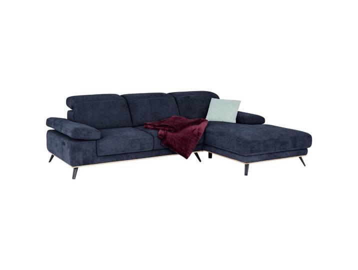 Mid.you Ecksofa Royce, Dunkelblau, Metall, 3-Sitzer, Ottomane rechts, L-Form, 283x194 cm, Made in EU, motorische Relaxfunktion, Wohnzimmer, Sofas & Couches, Wohnlandschaften, Ecksofas