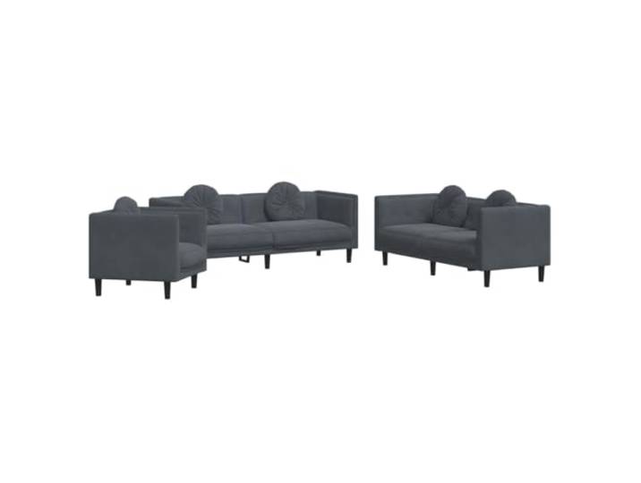 Todiikf 3-TLG. Sofagarnitur mit Kissen, Samt Couch Set Dunkelgrau Elegantes Couch-Set mit weicher Polsterung und runden Zierkissen für gemütliche Stunden im Wohnzimmer.