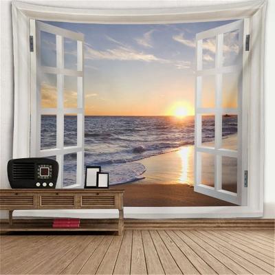 Inspired Finds 3D Window Scenery Tapestry Forest View Wall Hanging Mural Cloth Decor 59.06x51.18in beach