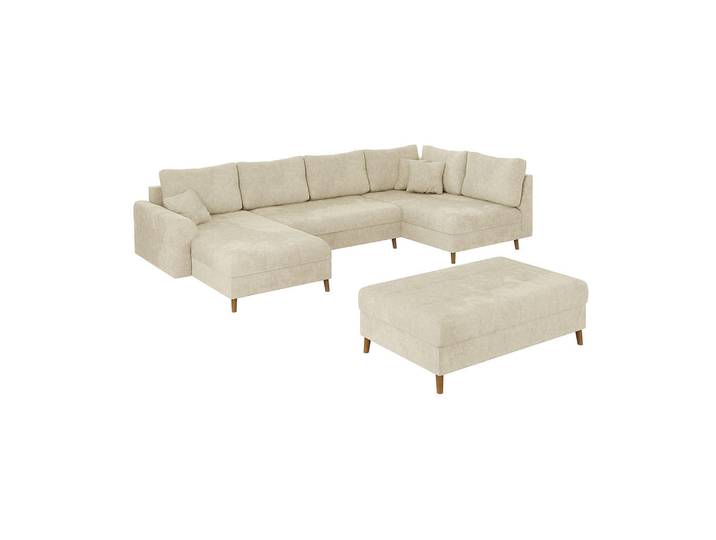 S-Style Wohnlandschaft inkl. Hocker Sigurd Beige Chenille, Echtholz,Buche, Birke, Füllung: Silikon,Silikon,Polyetherschaumkern, U-Form, Eckteil, 310x81x161 cm, Wohnzimmer, Sofas & Couches, Wohnlandschaften, Wohnlandschaften in U-Form