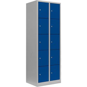 Lüllmann Schließfachschrank 520521, blau, 10 Fächer, Stahl, 60 x 180cm, mit Zylinderschloss