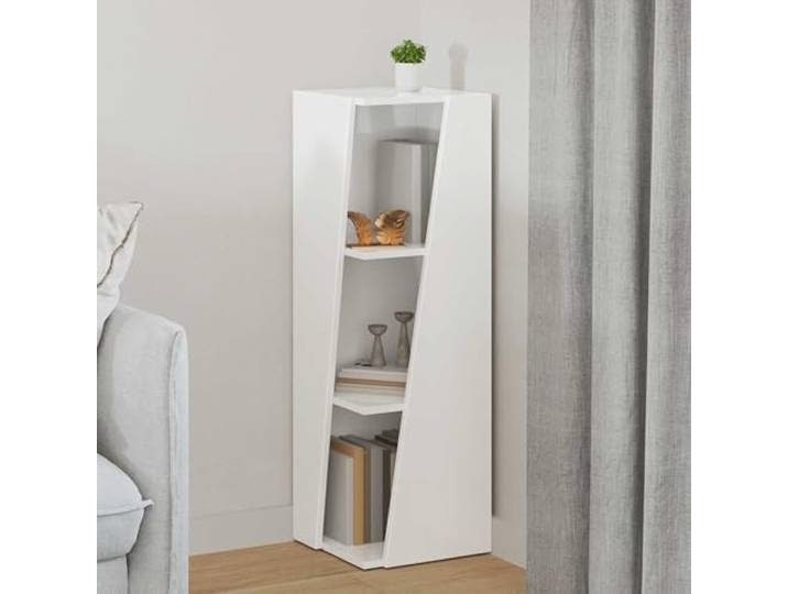 HMDNGOUT Seitenregal 33 x 32 x 100,5 cm Holzwerkstoff Hochglanz WeiÃŸ Freistehend, Raumteiler, Wandmontage mÃ¶glich, PVC-Bodenschutz, Holzwerkstoff, Hochglanz WeiÃŸ, minimalistische Linien