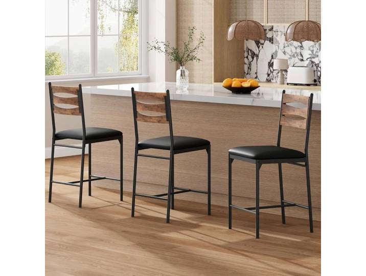 TABOURET DE BAR-Lot de 2 tabourets de bar Tabouret de bar cuisine tabourets marron avec dossier Dossier bois Couleur rétro
