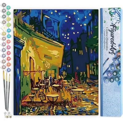 FiguredArt PN928 - Malen nach Zahlen, Café Van Gogh, Leinwand 40x50cm ohne Rahmen, Malset, Paint by Numbers