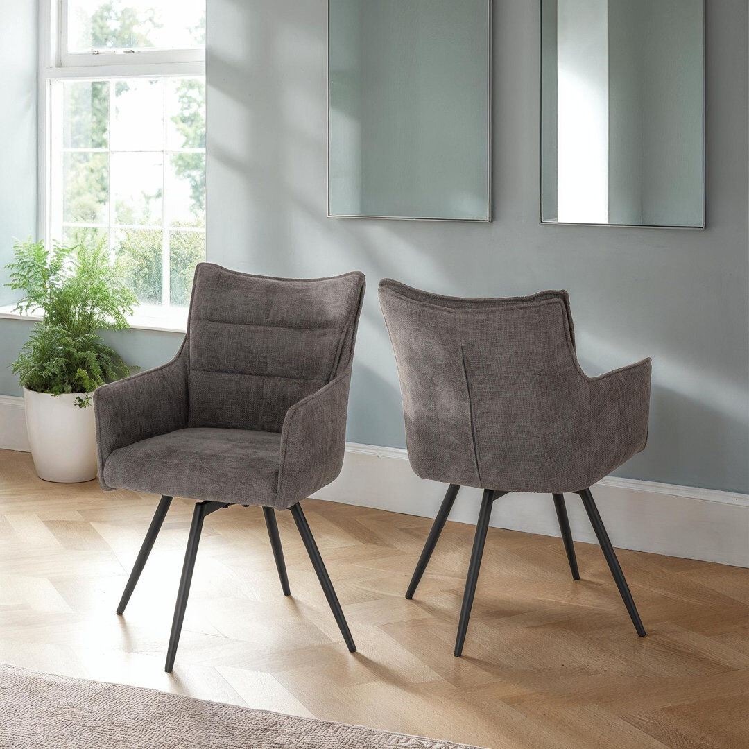 George Oliver Wahpeton Carver Swivel Dining Chair (Set Of 2) Grey 87.5cm H X 52cm W X 62cm D