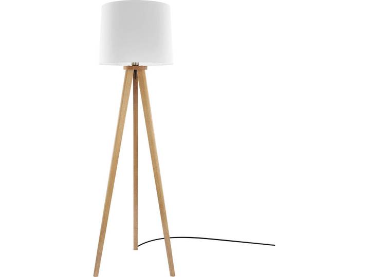 Herzblut Stehleuchte, Braun, Silberfarben, Textil, Asteiche, massiv, 160 cm, Fussschalter, Lampen & Leuchten, Innenbeleuchtung, Stehlampen, Stehlampen