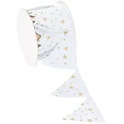 Stoffband Ziehstern "Sterne", weiß-gold, 5 cm, 2,5 m