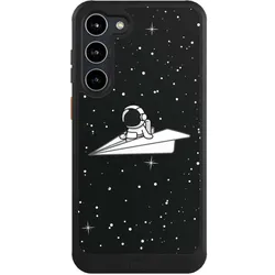 Nivocase Hülle für Samsung Galaxy S23+ Handyhülle NIVOcore Case Schwarz Astronaut Comic Papier (Samsung Galaxy S23+), Smartphone Hülle, Schwarz