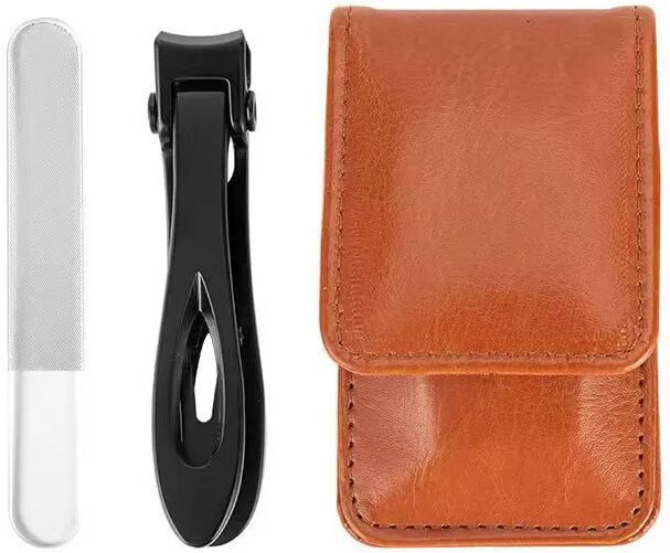 INF Ensemble de coupe-ongles en acier inoxydable noir avec étui en cuir