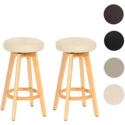 2er-Set Barhocker Navan, Barstuhl Tresenhocker, Holz Kunstleder drehbar ~ creme, helle Beine