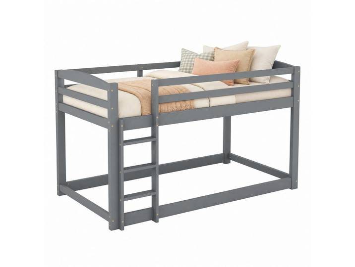 Stilvora Etagenbett 90/200 cm in Grau & Natur Kinderbett aus Kiefer-Massivholz im niedrigen Design, Holz, 90x200 cm, Babymöbel & Kindermöbel, Kinderzimmer & Jugendzimmer, Stockbetten