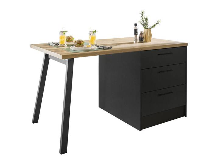 P & B Kücheninsel, Schwarz, Eiche Artisan, 3 Schublade(n) Schubladen, einzeln stellbar, 150x91x90 cm, Küchen, Küchenmöbel, Kücheninseln