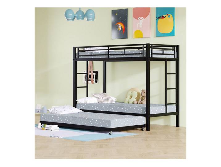 Flieks Etagenbett, Metallbett Hochbett Kinderbett 90x200cm mit Ausziehbett 90x190cm