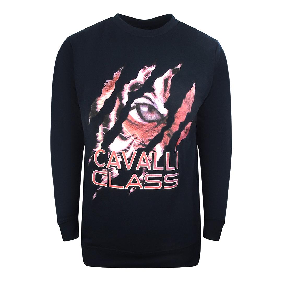 Cavalli Class Peeking Tiger Design Marineblaues Sweatshirt