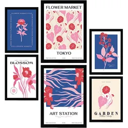 POSTER Set Mit 6 Blumen Blumenmarkt Natur Und Botanikdrucke Für Innenarchitektur A3 & A4 Schwarzer Rahmen