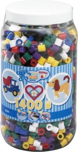 Vedes HAMA Bügelperlen Maxi - Vollton Mix 1400 Perlen (6 Farben) in Aufbewahrungsdos 8540