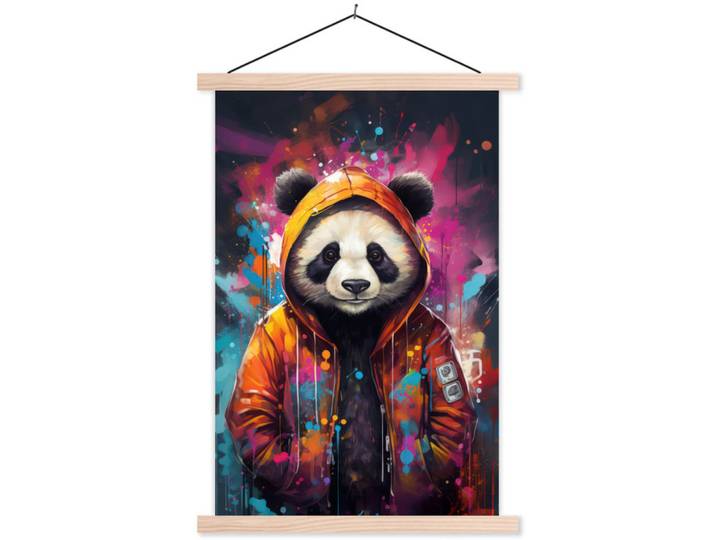 MuchoWow Poster MIT Magnetleisten - Panda - Jacke - Graffiti - Orange - 60x90 cm, Textil, Rechteckig, 60x90x0.15 cm, Bilder & Rahmen, Bilder, Wandbilder