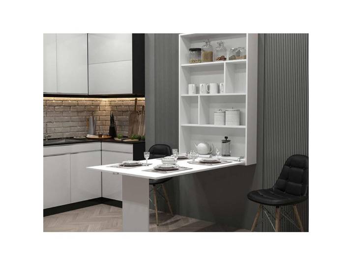 Mondrian - table murale rabattable avec rangements - 4 personnes - Blanc