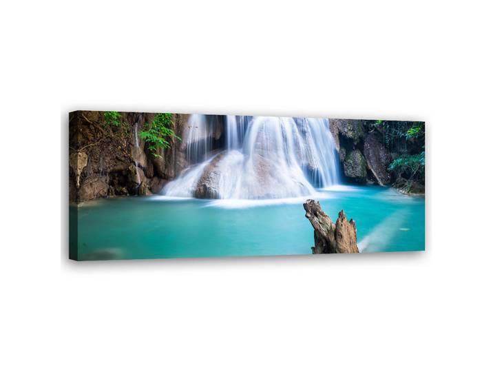Feeby Wandbild wasserfall in den tropen, Blau, Baum/Pflanze/Natur, Rechteckig, 90x30 cm, Bilder & Rahmen, Bilder, Leinwandbilder