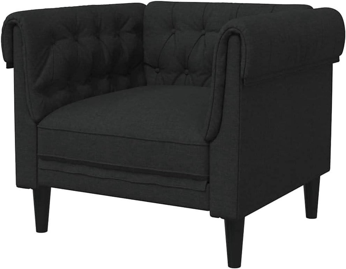 Chesterfield Fauteuil Zwart - Relaxfauteuil van Grofpolig Stof