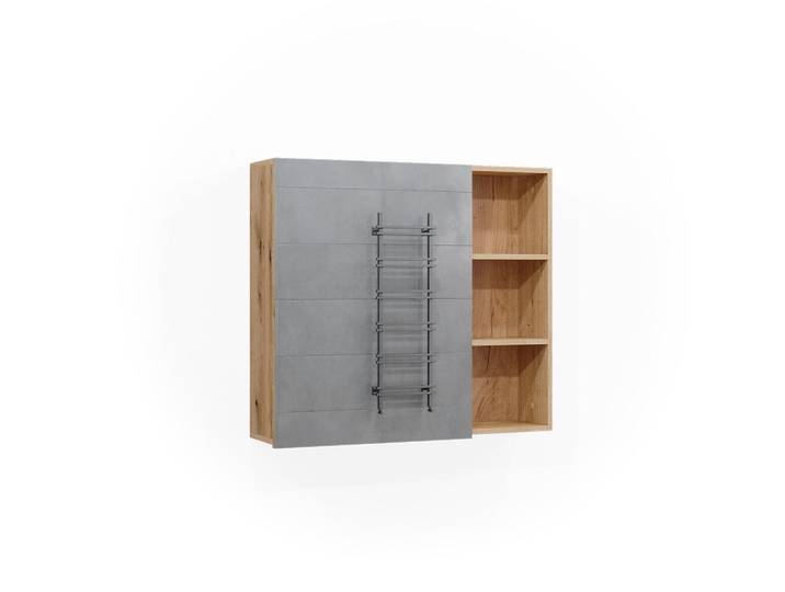 Vicco Badspiegelschrank Rudi Eiche 90 x 80.9 cm mit Tür und offenen Fächern, Eichefarben, Holzwerkstoff, 6 Fächer, Rechteckig, 90x80.9x22.1 cm, Badezimmer, Badezimmerspiegel, Spiegelschränke