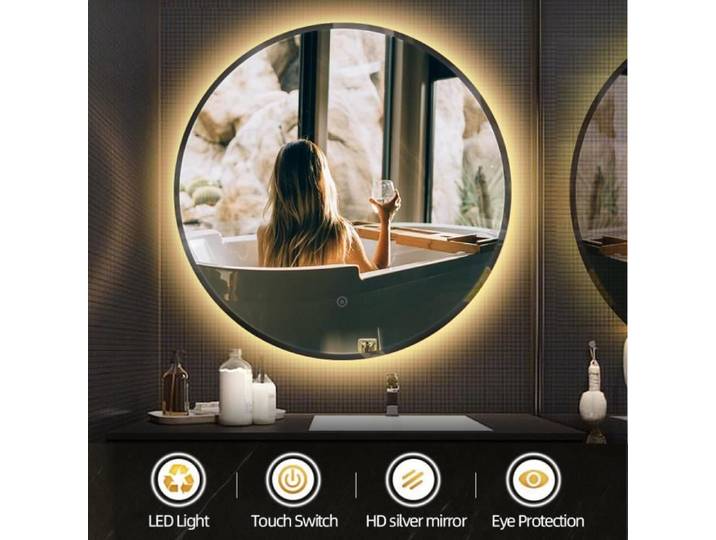 Nouvelle Génération MIROIR ROND LUMINEUX LED SALLE DE BAIN 24W Lampe de Miroir Éclairage étanche 600x600mm Blanc chaud 3000k