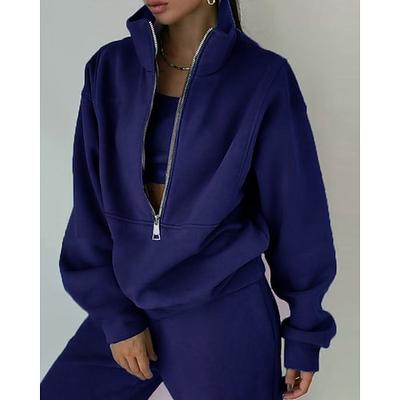 Damen Jogginghose Fleece-Trainingsanzug Trainingsjacke Reißverschluss 2 teilig Einfarbig Jacke und Jogginghose Kombination Herbst Waldgrün Marineblau Fitnessstudio Sport Laufen Thermowarm Winddicht