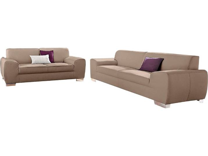 Polstergarnitur DOMO COLLECTION Ricardo kubisch, modern & elegant, bequem, Federkernunterfederung , beige (natur), Microfaser PRIMABELLE, Sitzmöbel-Sets, Polstergarnitur, Set: 2-Sitzer und 2,5-Sitzer
