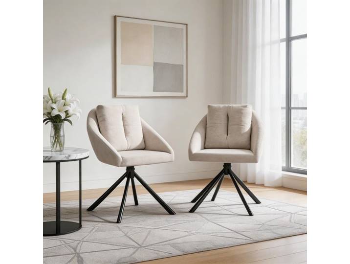 Chaise pivotante - Velours beige - Design ergonomique - Avec roulettes - Lot de 2