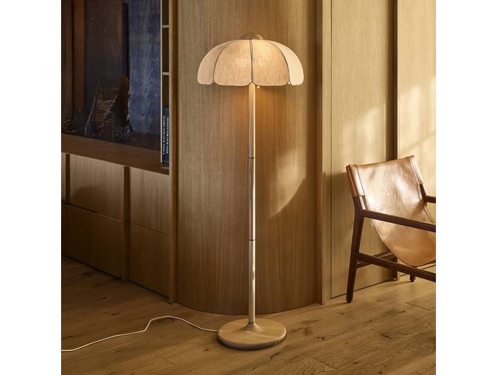 Coquillage Stehleuchte, Leinen natur/Holz - MARKET SET - Wohnzimmer - Design - Stoff / Textil - Rund
