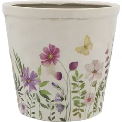 Chic Antique Avignon Blumentopf mit Blumenmotiv, H16/Ø 16,5 cm creme