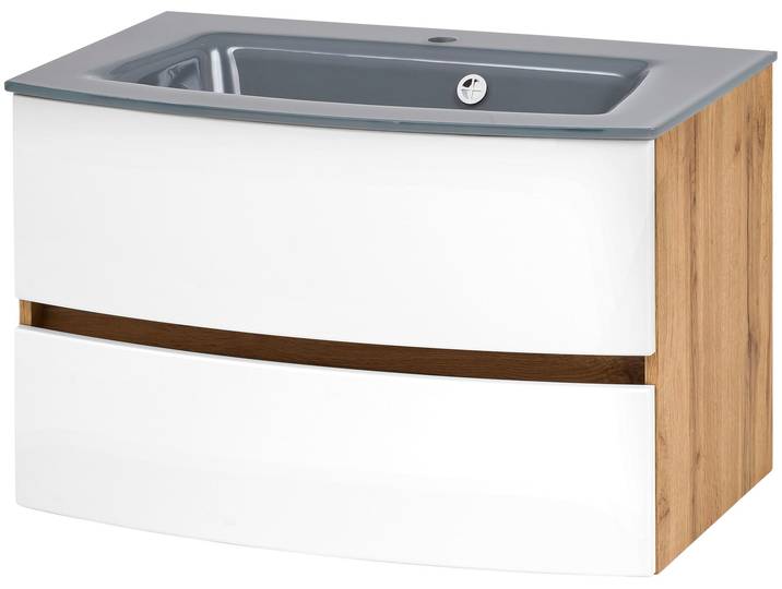 Waschtisch WELLTIME Kaunas , weiß (matt weiß, wotaneiche, wotaneiche), B:80cm H:56cm T:47cm, Waschtische, Waschtisch, Breite 80 cm, mit Soft-Close Funktion