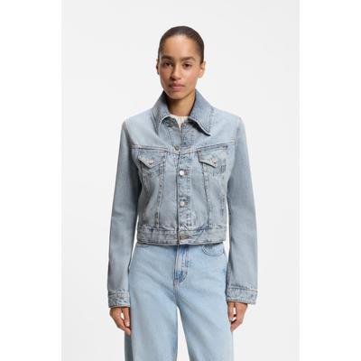 Jeansjacke BOSS ORANGE "TRUCKER JKT Premium Damenmode", Damen, Gr. M, blau (open blau 460), Denim/Jeans, Obermaterial: 100% Baumwolle, slim fit normal, 1-Knopf-Manschette mit Schlitz, Jacken Jeansjacke, aus Baumwoll-Denim, Slim Fit
