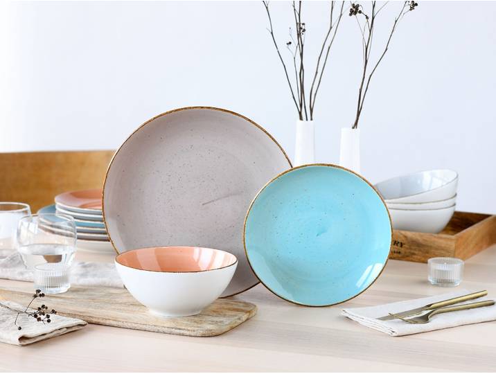 Teller-Set CREATABLE Vintage, Teller Set 12-tlg. , bunt, 12, Porzellan, Geschirr-Sets, Teller-Set, Naturverbundenes Design, Handgemalt