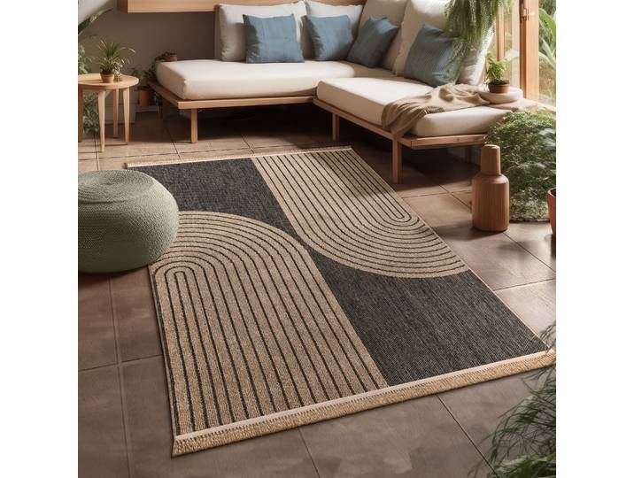 Teppich PACO HOME Cologne 493 , grau (anthrazit), B:160cm H:11mm L:220cm, Polypropylen (PP), Teppiche, Teppich, Flachgewebe, meliert, Regenbogen, mit Fransen, Outdoor geeignet