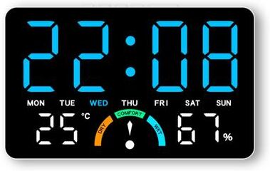 Perfect Picks Market Smart Digital LED Wall Clock With Temperature Display, Voice Control & Dual Wall Desktop Design white blue