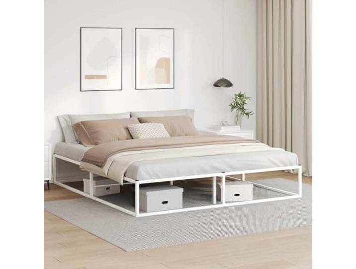 Pulverbeschichtetes Metallbett mit Lattenrost Stauraum Weiß 180x200 cm Bettgestell ohne Matratze Weiß 180x200 cm Metall stabil mit Lattenrost Stauraum Bettrahmen für Schlafzimmer Gästezimmer