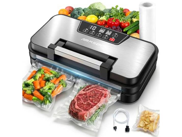 AIRMSEN 95 kPa Vakuumiergerät mit Aufblasfunktion Für trockene & feuchte Lebensmittel, 30 cm Doppelnaht, integrierter Folienschneider, Rollenfach, BPA-freie Folienrolle
