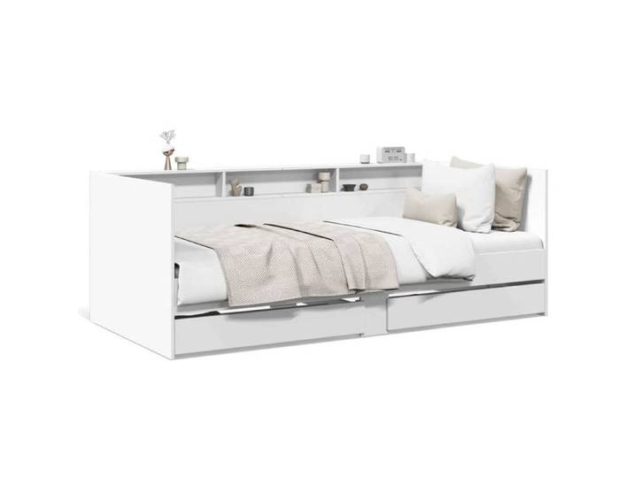Lit simple - Banquette lit - 90x190 cm - Blanc - Bois d'ingénierie - Avec tiroirs