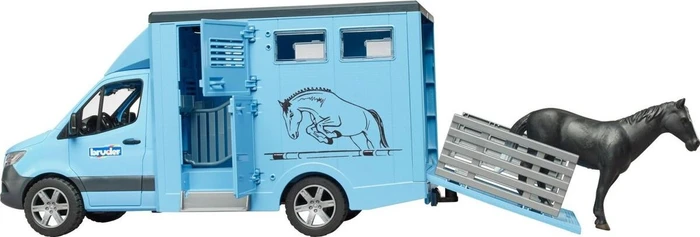 Bruder MB Sprinter Tiertransporter mit Pferd (blau)