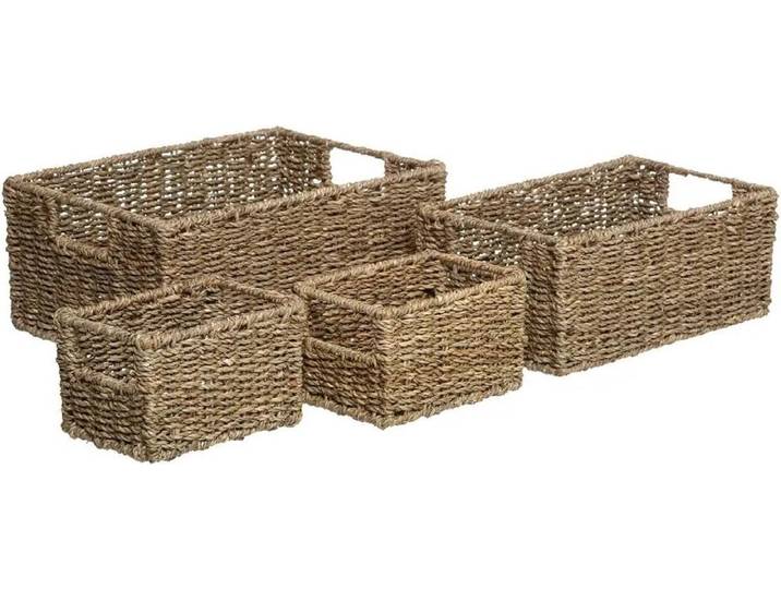 Opbergmanden - set van 4x - gevlochten zeegras - manden - opbergen - Kast-/badkamer mandjes verschillende formaten
