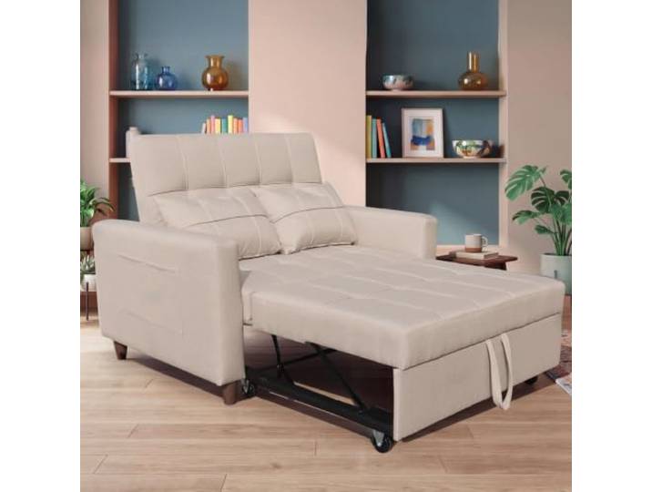 AMBINESS 3in1 Schlafsofa EIN & Zweisitzer Sofa, Chaise Longue & Gästebett viele Modelle, Liegefläche 200cm, 220g/m² Leinenstoff Zweisitzer Beige