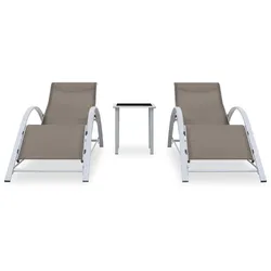 vidaXL Sonnenliegen 2 Stk. mit Tisch Aluminium Taupe