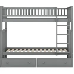 OKWISH Etagenbett Kiefernholz Grau 90x200 cm, in 2 Einzelbetten umwandelbar, mit 2 Schubladen