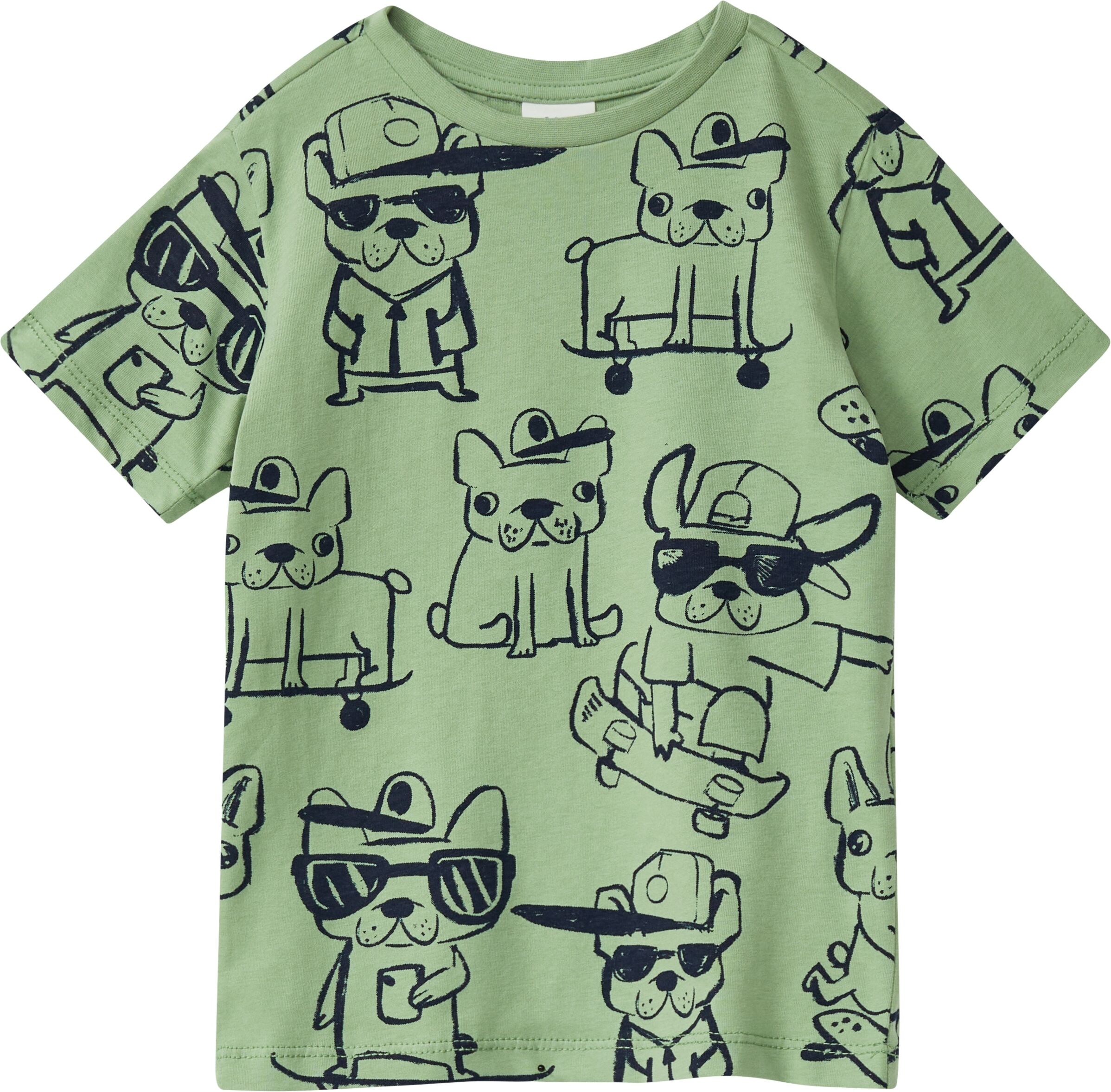 Kurzarmshirt S.OLIVER JUNIOR, Jungen, Gr. 128/134, grün (grün aop), Jersey, Obermaterial: 100% Baumwolle, bedruckt, normal hüftbedeckend, Rundhals, Shirts Kurzarmshirt, mit Allover-Prints, for Boys