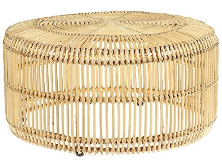 Beliani Moderner Couchtisch rund Rattan Heller Holzfarbton Limni